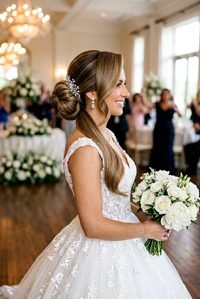 Sleek Bun With Side Part For Long Hair - 20 bridal sleek bun with side part - 20 bridal sleek bun with side part