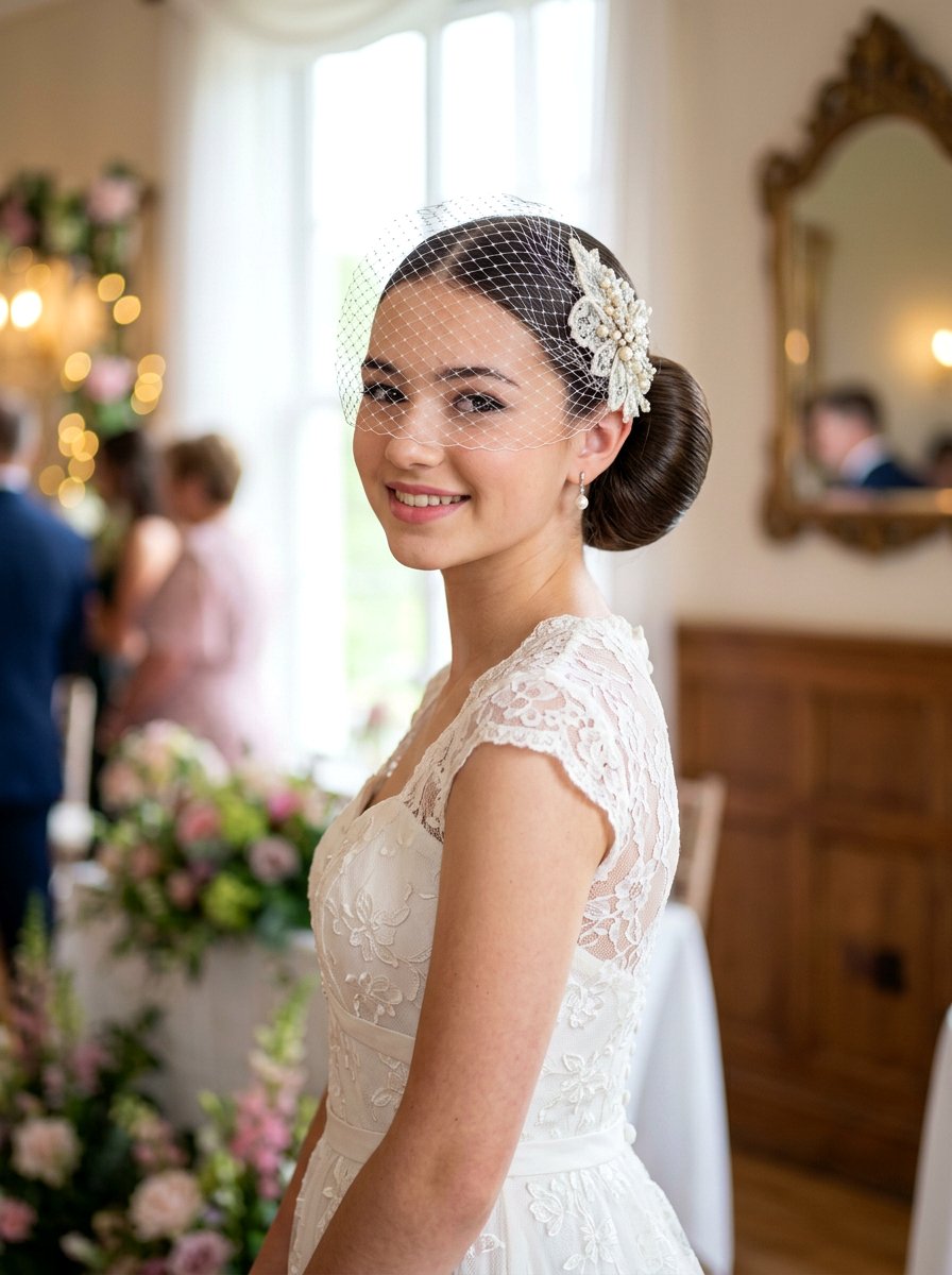 Sleek Bun With Veil Attachment - 20 teen girls prom hairstyle with sleek bun - 20 teen girls prom hairstyle with sleek bun