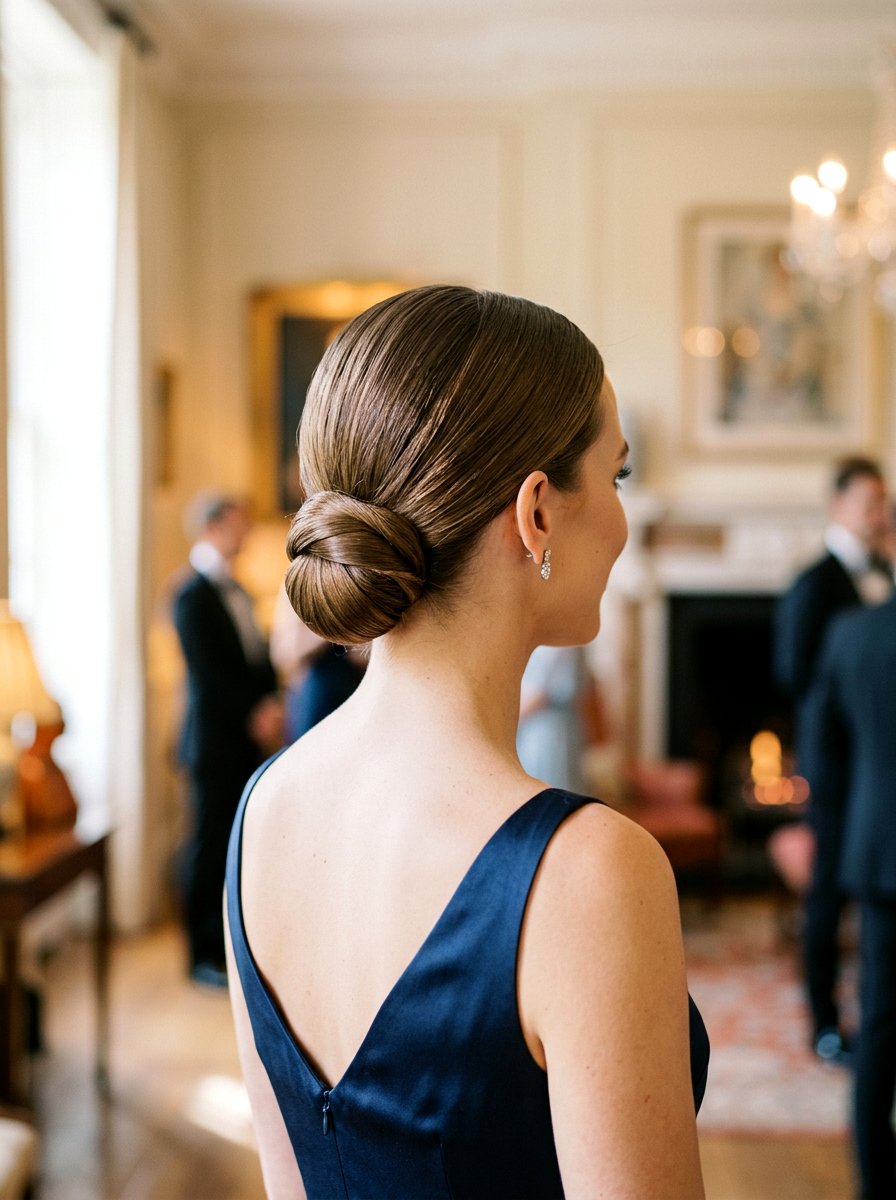 Sleek Center Part Chignon - 20 date night hairstyle with sleek center part - 20 date night hairstyle with sleek center part