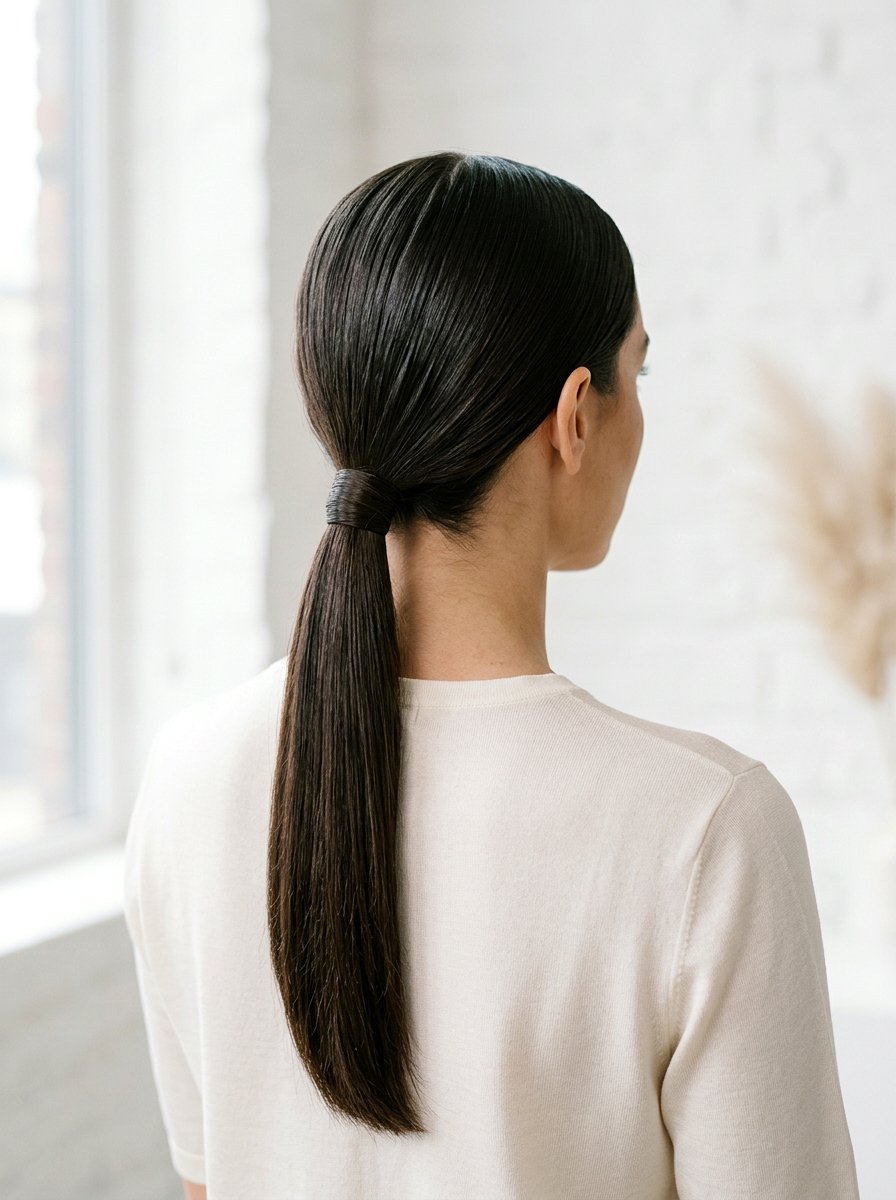 Sleek Center Part Ponytail - 20 date night hairstyle with sleek center part - 20 date night hairstyle with sleek center part