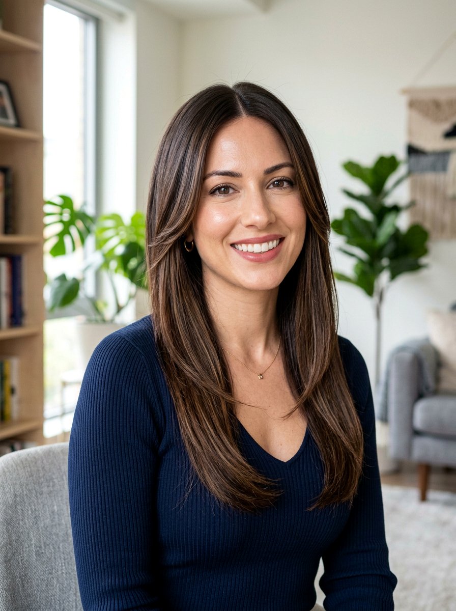 Sleek Center Part With Face Framing Layers - 20 date night hairstyle with sleek center part - 20 date night hairstyle with sleek center part