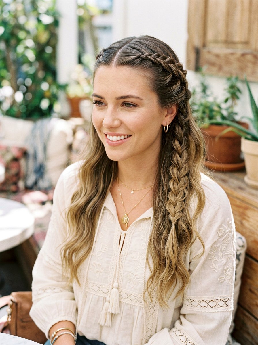 Sleek Center Part With Loose Braids - 20 date night hairstyle with sleek center part - 20 date night hairstyle with sleek center part