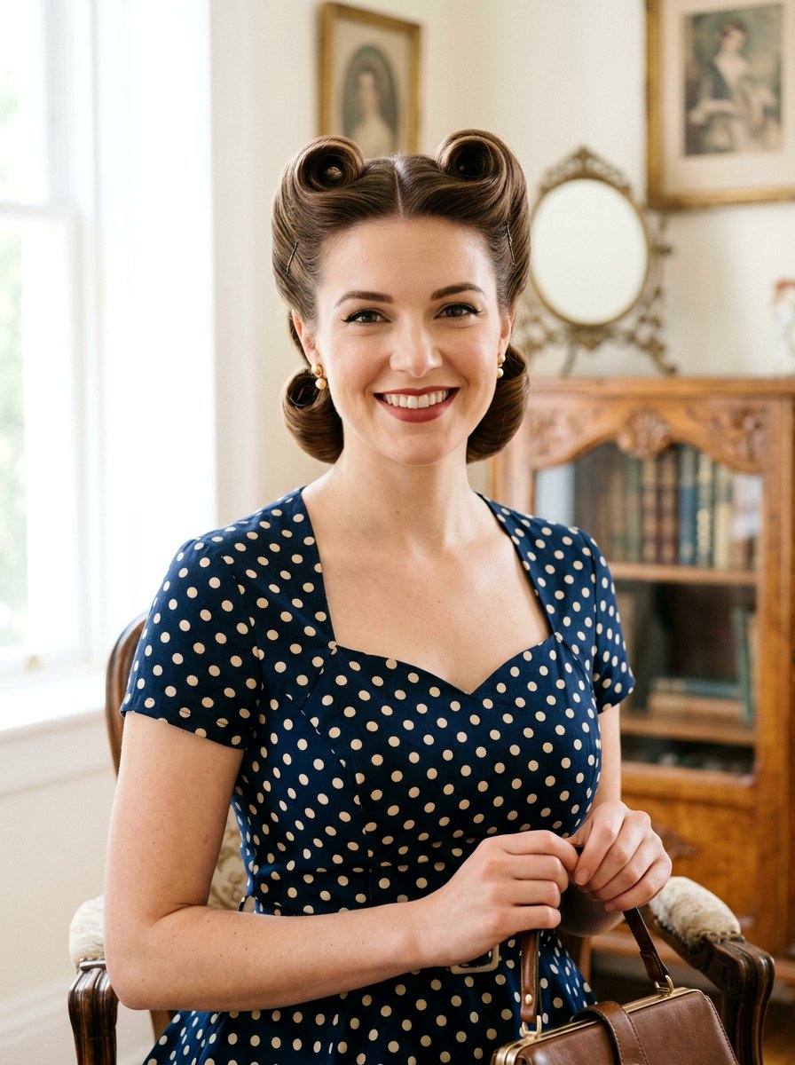 Sleek Center Part With Vintage Rolls - 20 date night hairstyle with sleek center part - 20 date night hairstyle with sleek center part