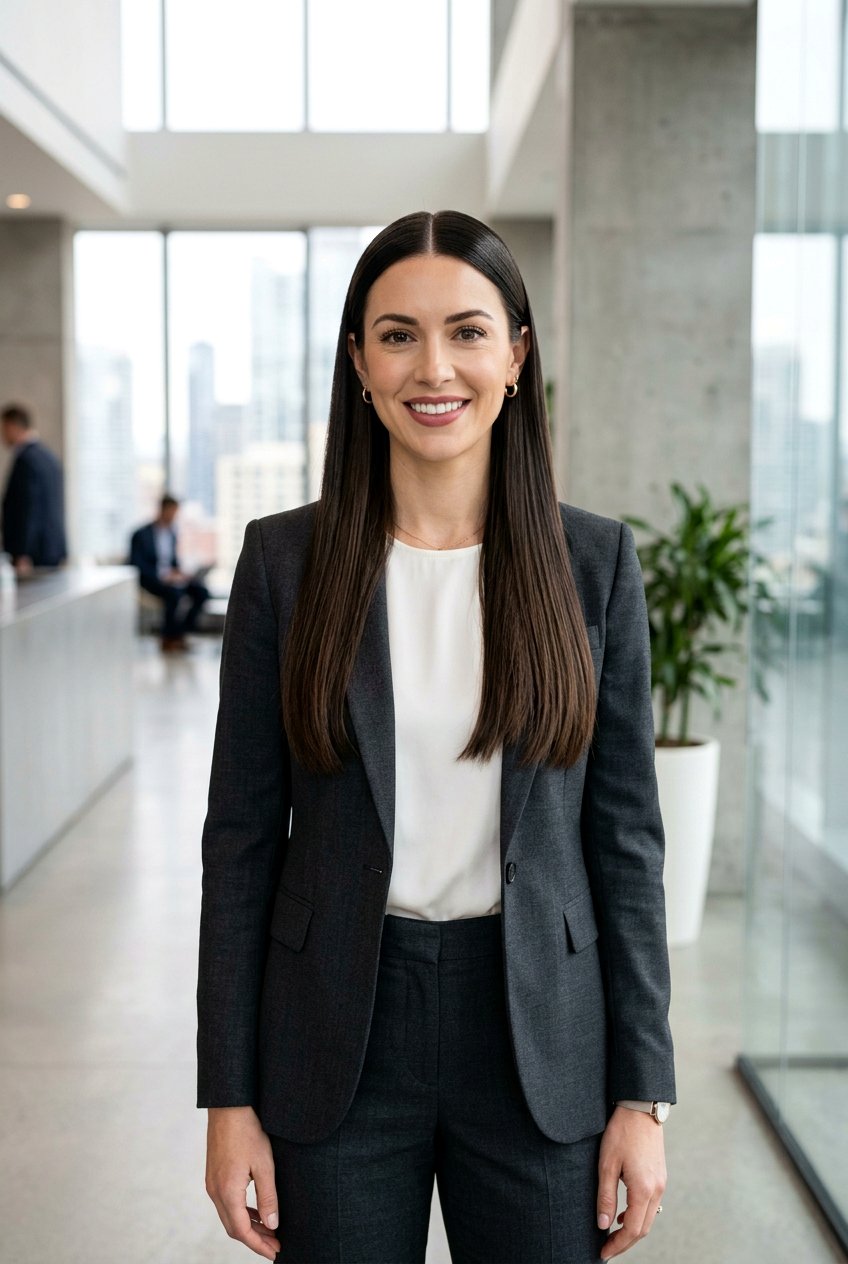 Sleek Center Part - 20 easy corporate hairstyle for long hair - 20 easy corporate hairstyle for long hair