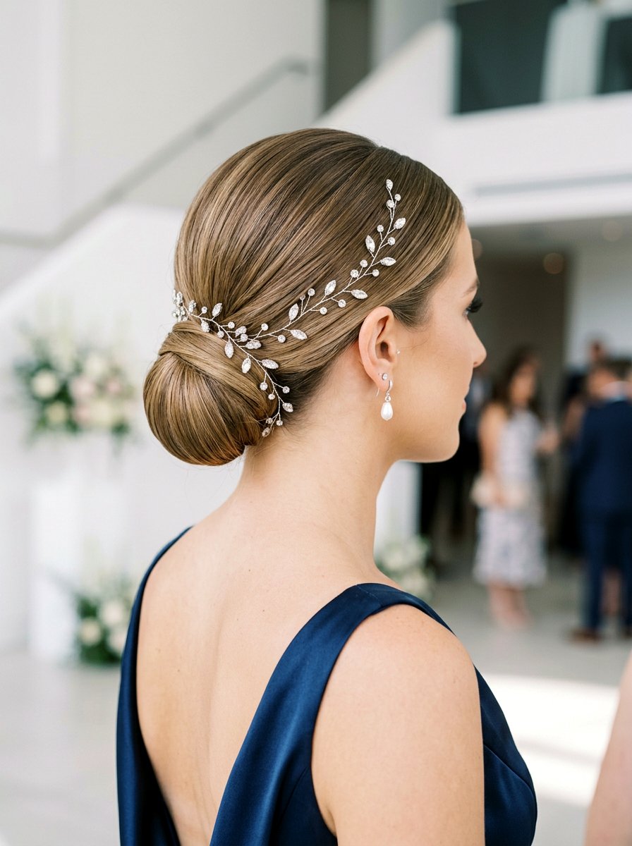Sleek Chignon With Hair Vine - 20 wedding hairstyles with hair vines - 20 wedding hairstyles with hair vines