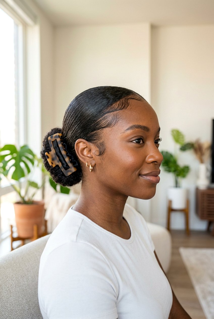 Sleek Claw Clip Bun on Natural Hair - 20 sleek claw clip bun - 20 sleek claw clip bun