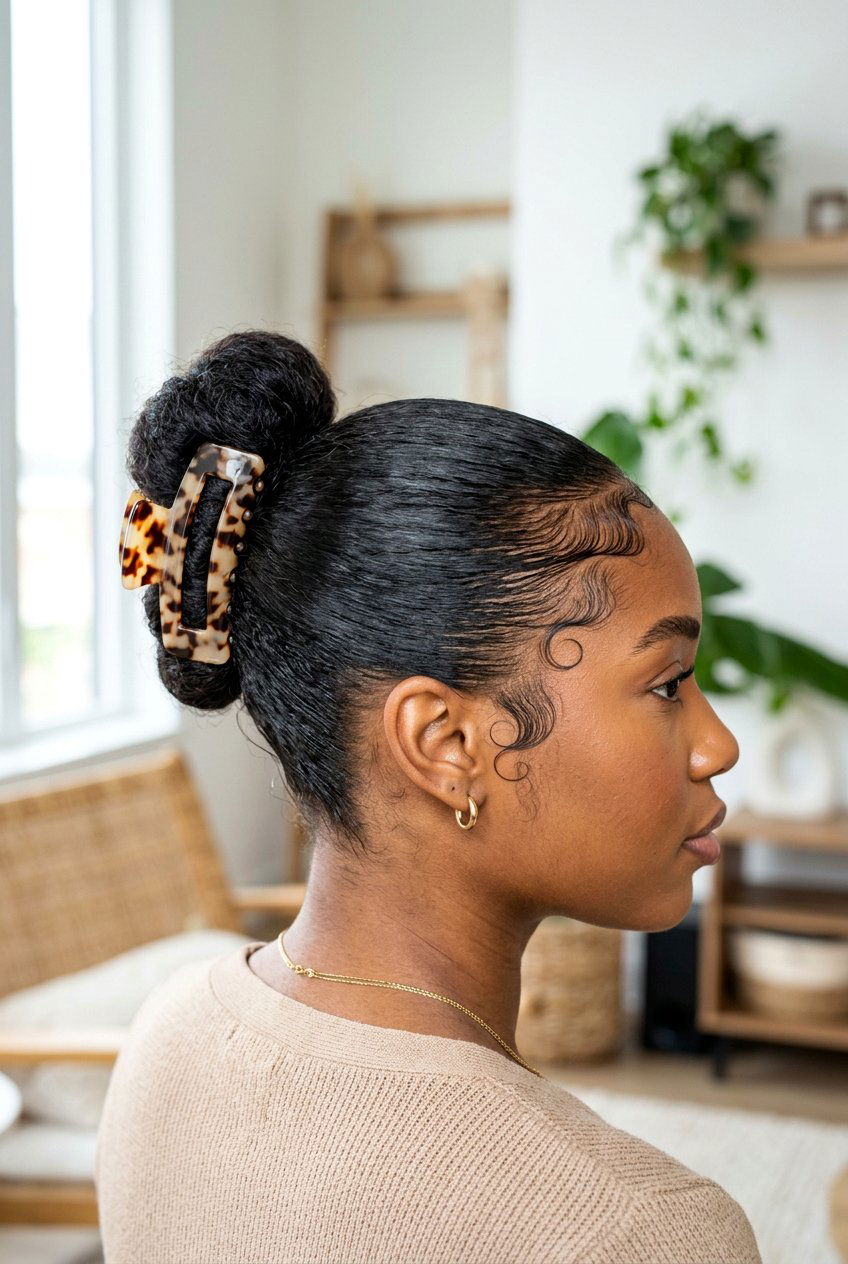 Sleek Claw Clip Bun with Baby Hairs - 20 sleek claw clip bun - 20 sleek claw clip bun
