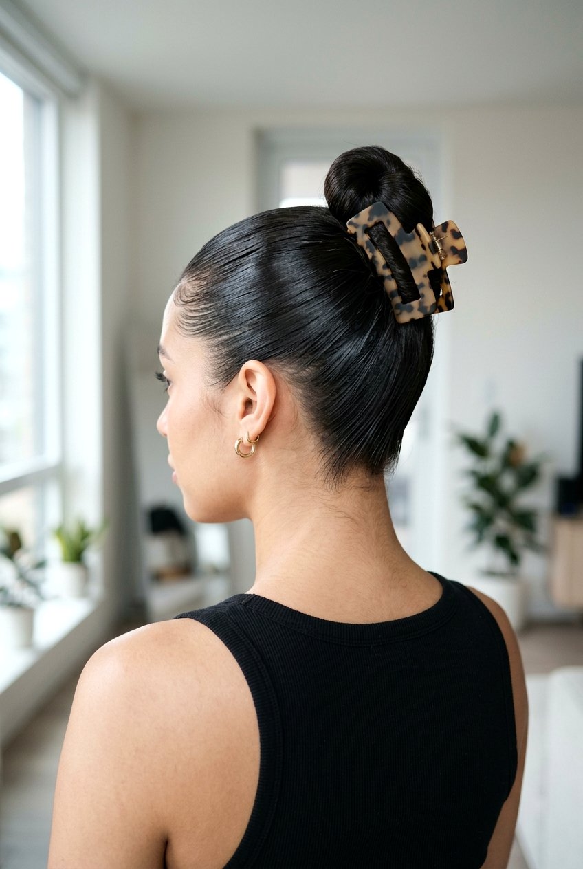 Sleek Claw Clip Bun with Slicked Edges - 20 sleek claw clip bun - 20 sleek claw clip bun