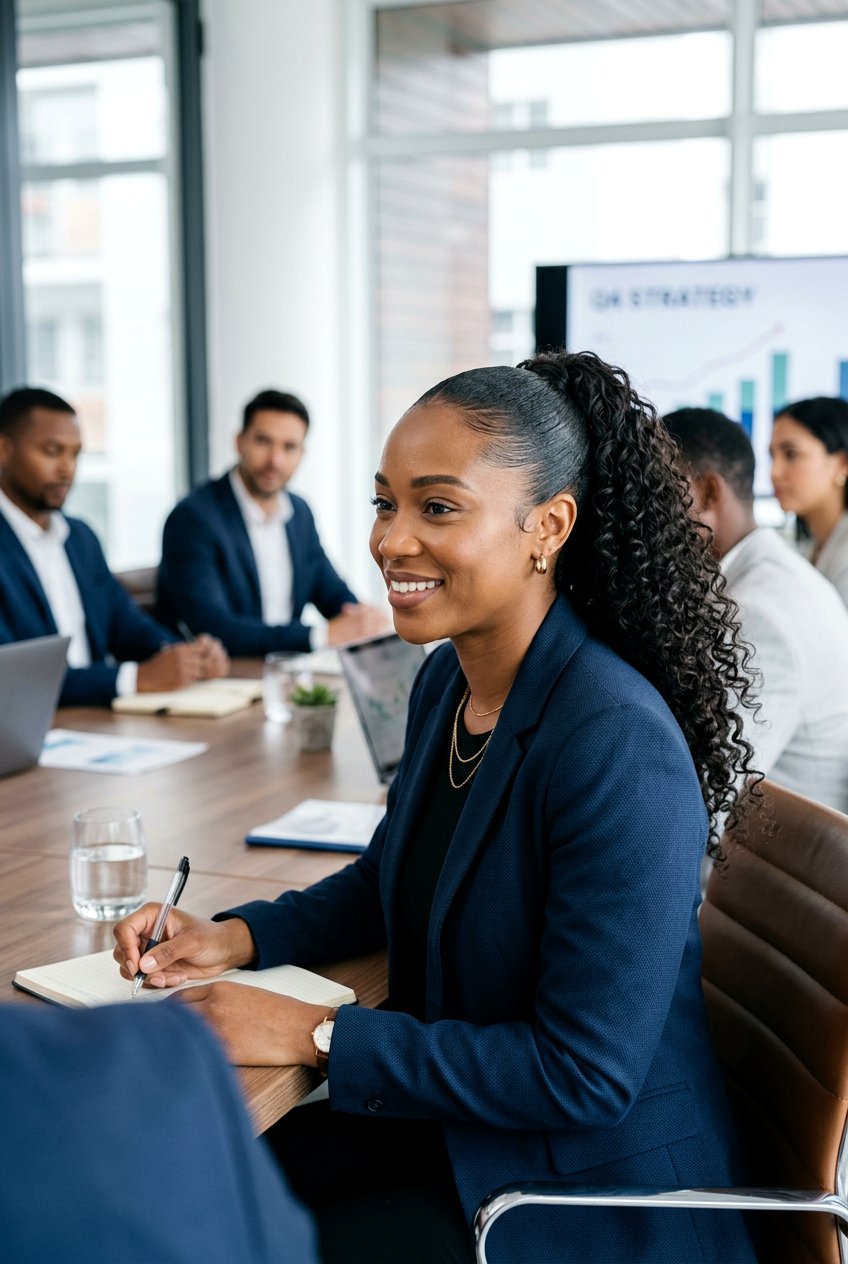 Sleek Curly Ponytail For Office - 20 curly work hairstyles - 20 curly work hairstyles