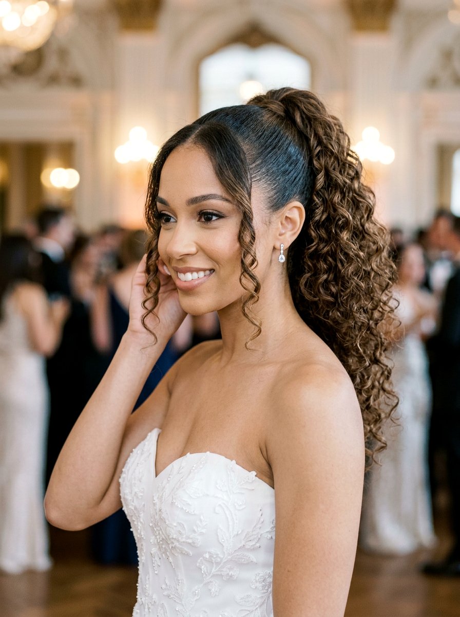 Sleek Curly Ponytail With Face Framing Pieces - 20 sleek prom ponytail with curls - 20 sleek prom ponytail with curls