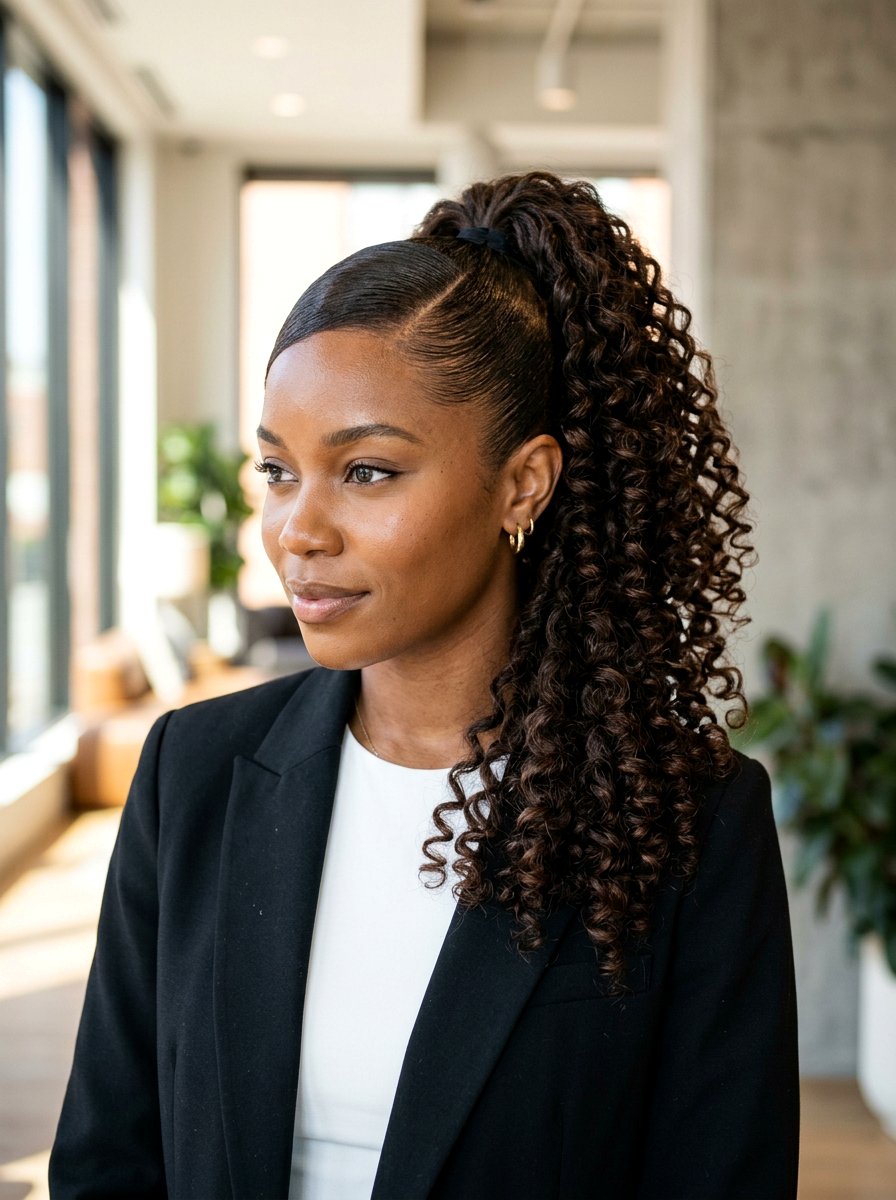 Sleek Curly Ponytail With Side Part - 20 sleek office ponytail with side part - 20 sleek office ponytail with side part