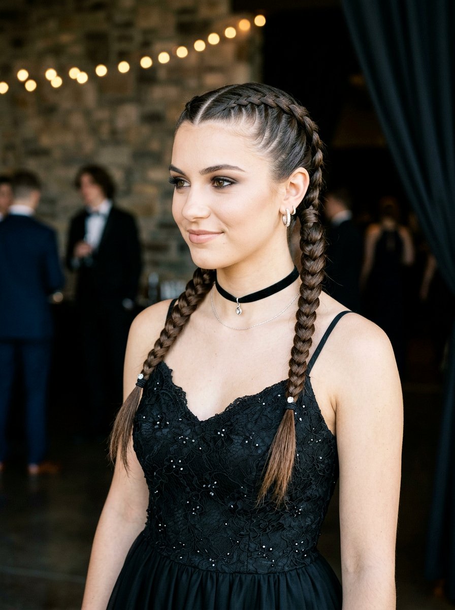 Sleek Double Braids - 20 sleek hairstyle for prom night - 20 sleek hairstyle for prom night