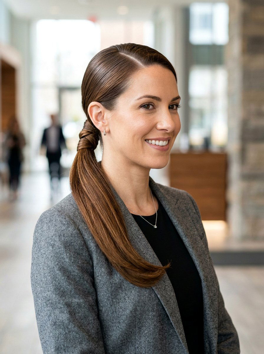 Sleek Double Wrapped Ponytail With Side Part - 20 sleek office ponytail with side part - 20 sleek office ponytail with side part