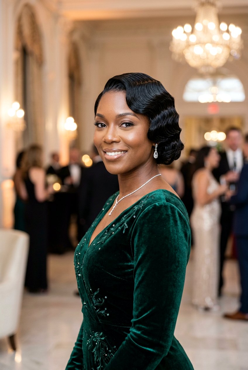 Sleek Finger Wave Bob - 20 black women mature short haircut ideas - 20 black women mature short haircut ideas