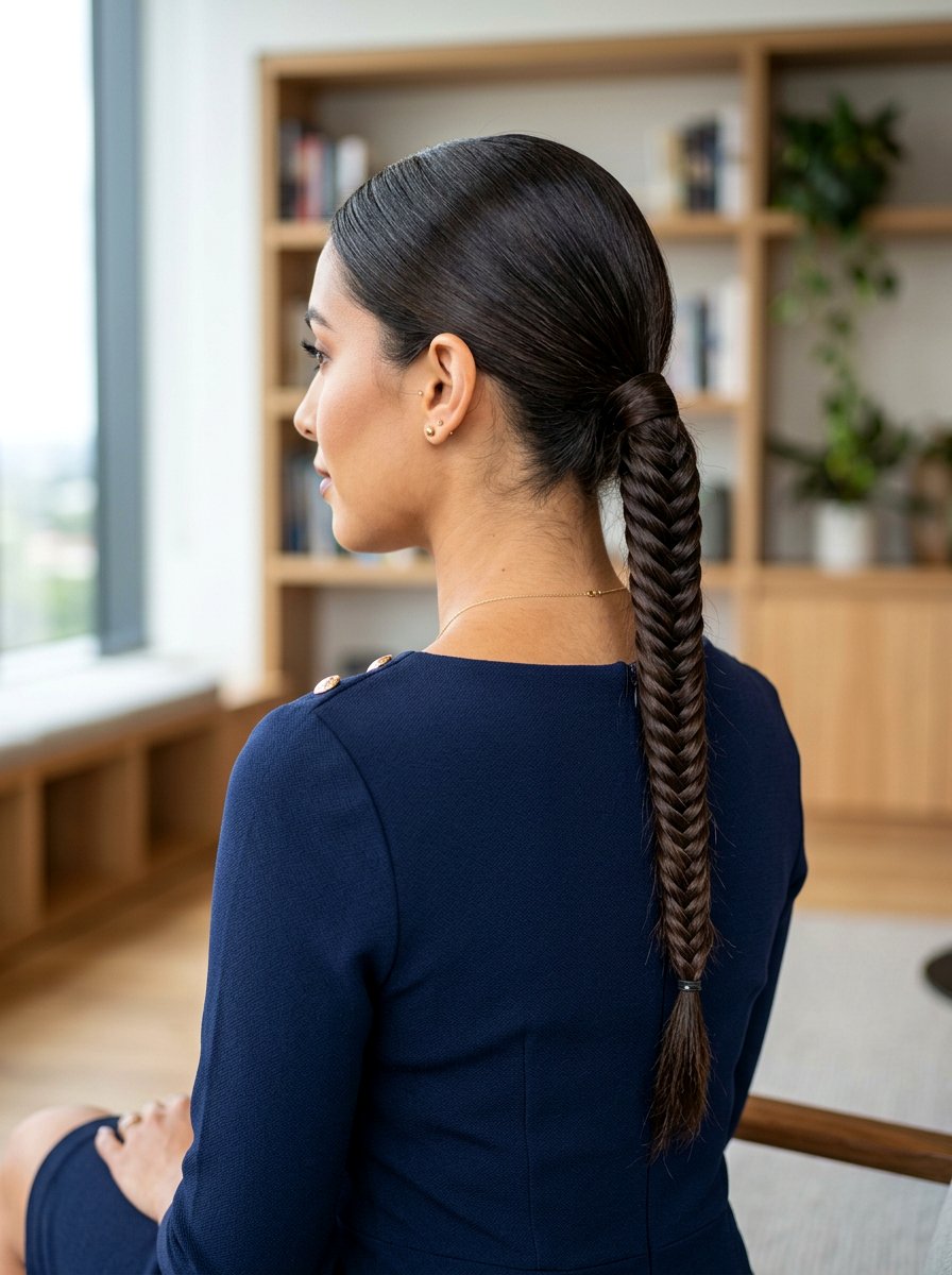 Sleek Fishtail Braid - 20 sleek hairstyle for office meeting - 20 sleek hairstyle for office meeting