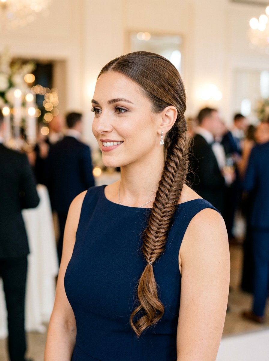 Sleek Fishtail Braid - 20 sleek hairstyle for wedding guest - 20 sleek hairstyle for wedding guest