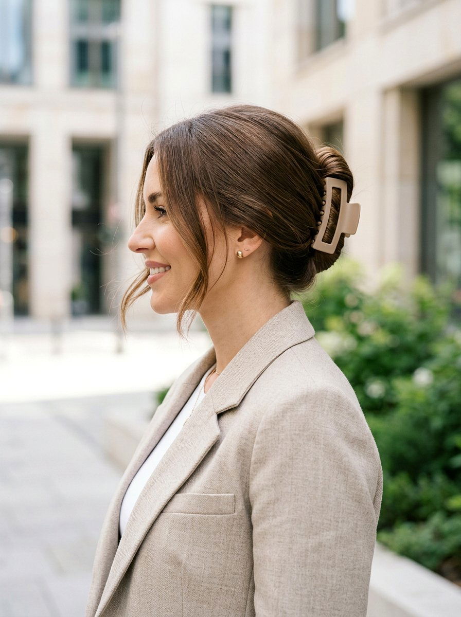 Sleek French Twist Claw Clip - 20 office friendly claw clip hairstyles - 20 office friendly claw clip hairstyles