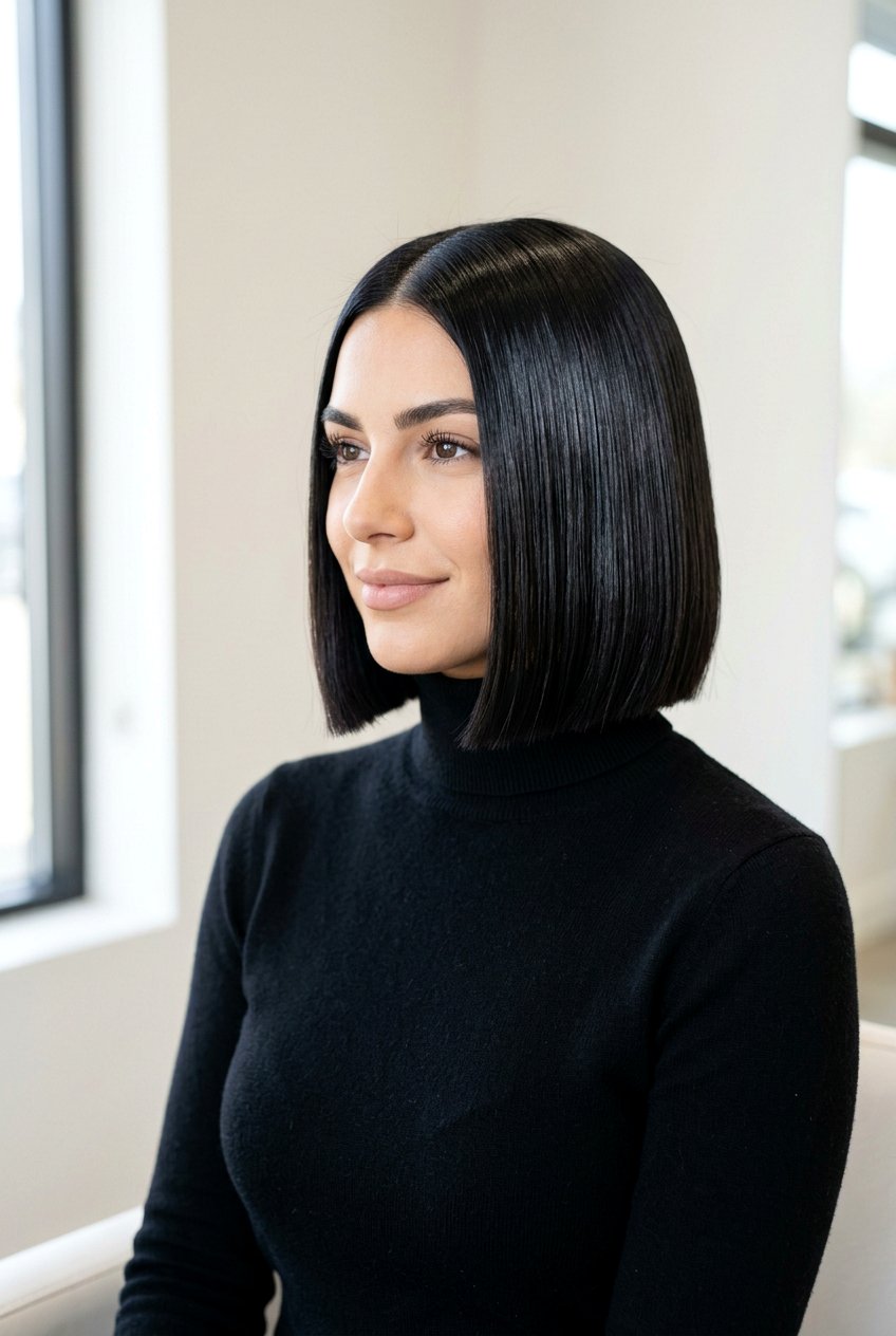 Sleek Glass Hair Bob - 20 winter hairstyles for women - 20 winter hairstyles for women