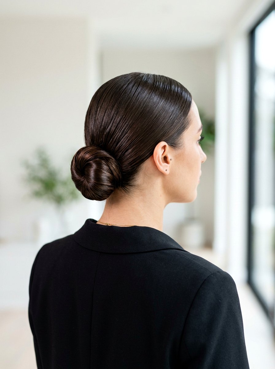 Sleek Glossy Low Bun With Middle Part - 20 glossy low bun with middle part - 20 glossy low bun with middle part