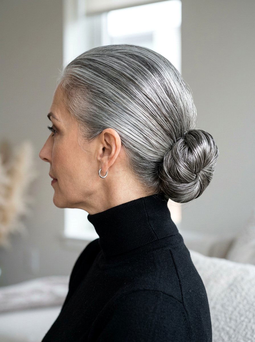 20 Elegant Gray Chignon Hairstyle for a Timeless Look