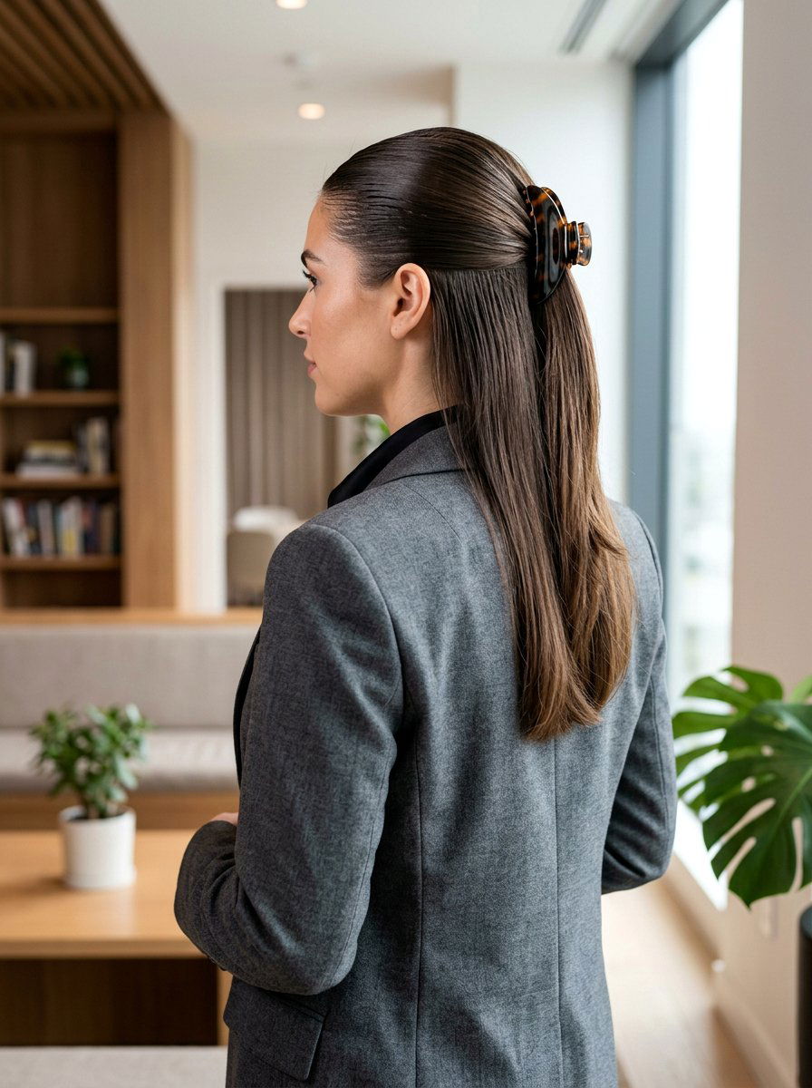 Sleek Half Up Claw Clip - 20 school half up claw clip hairstyle - 20 school half up claw clip hairstyle