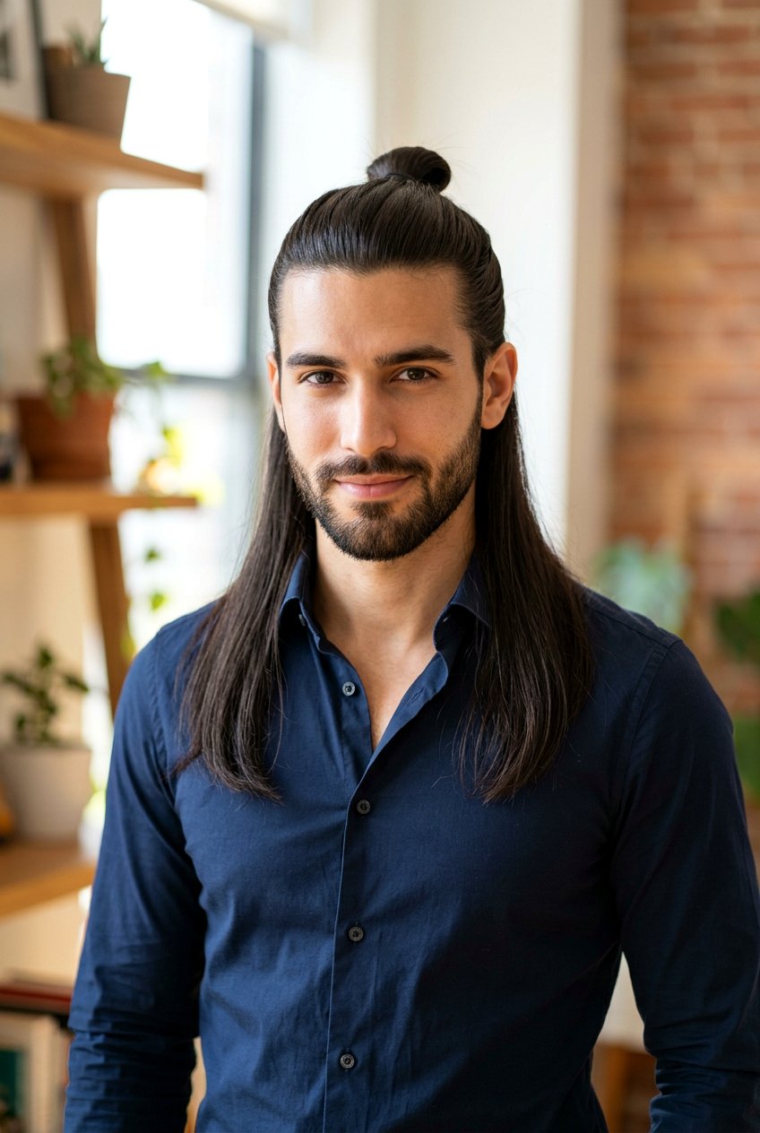 Sleek Half Up Man Bun - 20 half up man bun hairstyle - 20 half up man bun hairstyle
