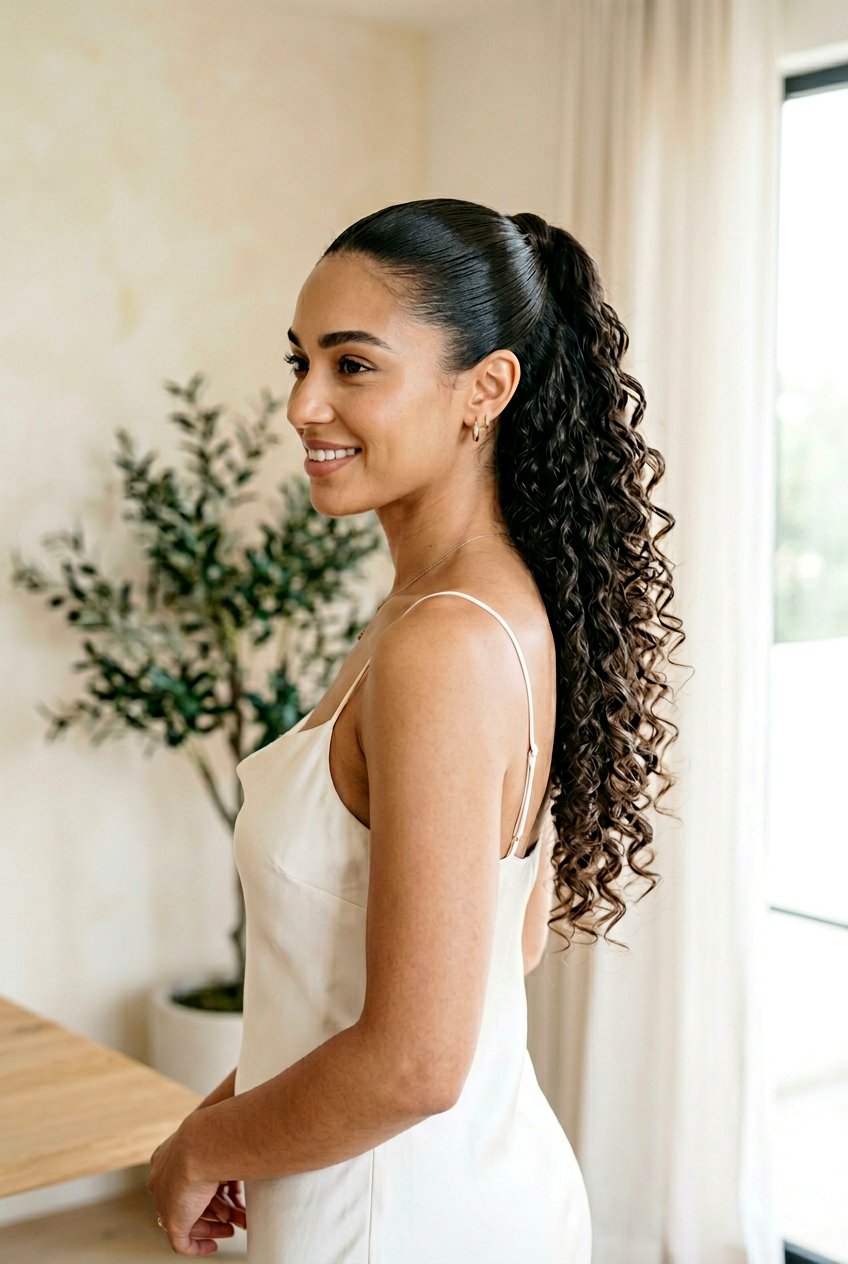 Sleek Half Up Ponytail With Spirals - 20 tropical ponytail hairstyle with curls - 20 tropical ponytail hairstyle with curls