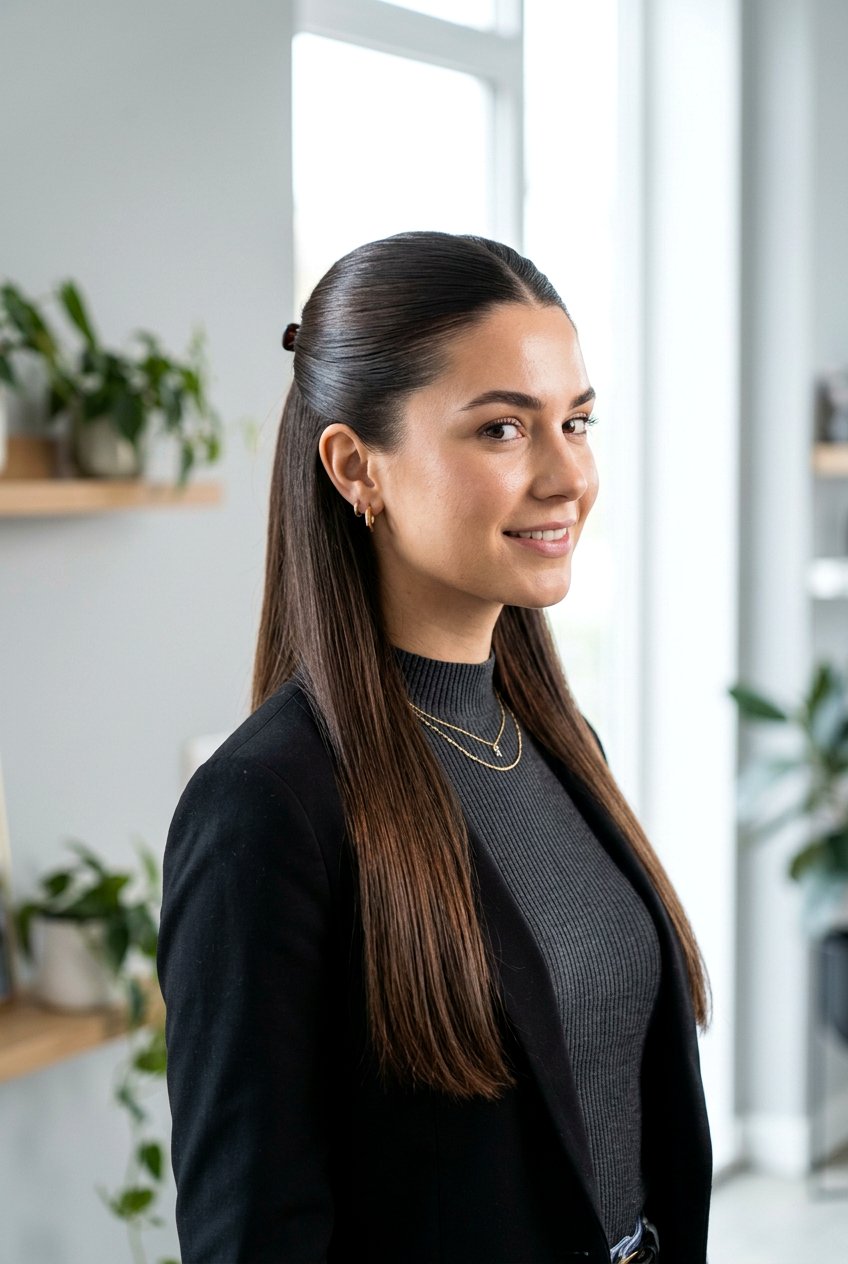 Sleek Half Updo For Brunch - 20 brunch hairstyles for women - 20 brunch hairstyles for women