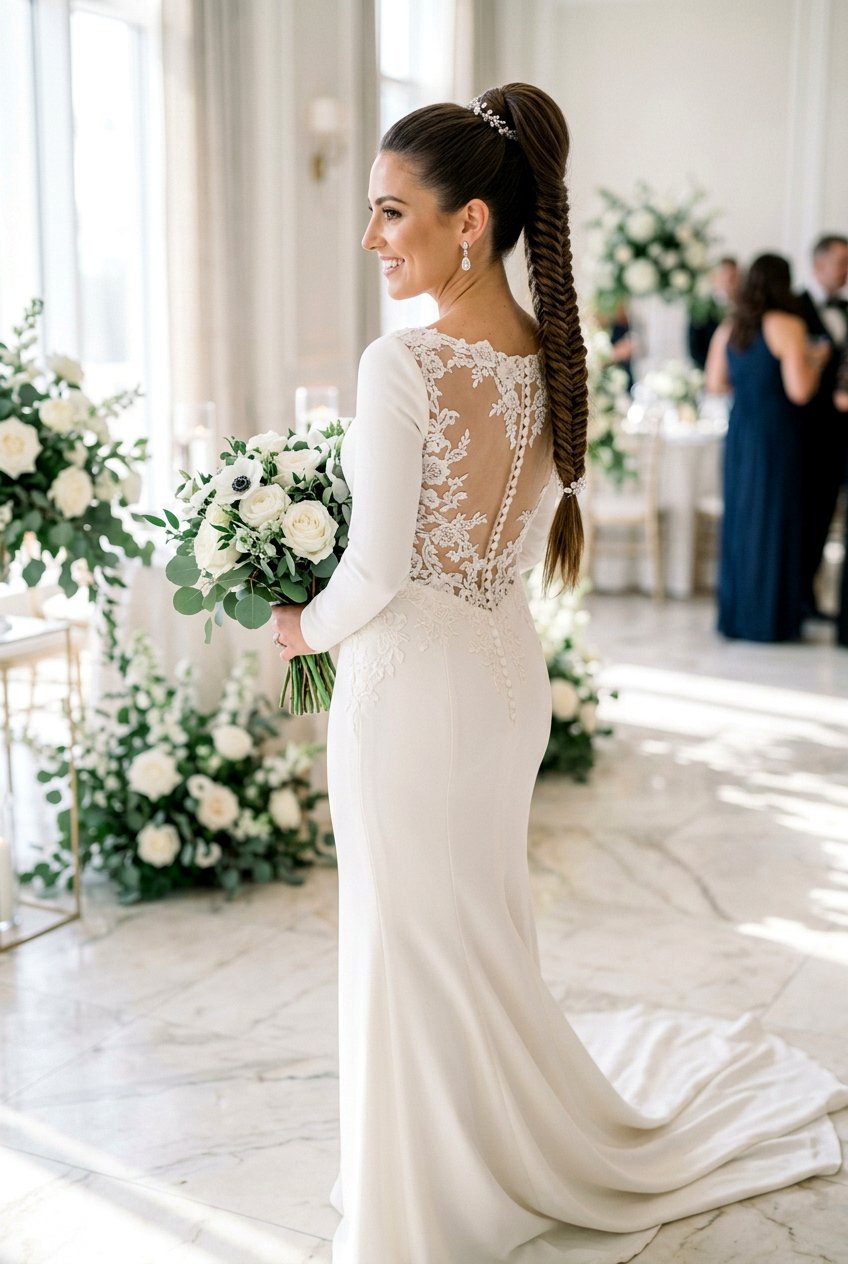 Sleek High Braided Ponytail Bridal - 20 bridal braid ponytail with veil - 20 bridal braid ponytail with veil