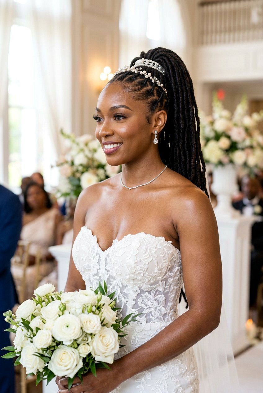 Sleek High Bridal Loc Ponytail - 20 bridal hairstyle for loc ponytail - 20 bridal hairstyle for loc ponytail