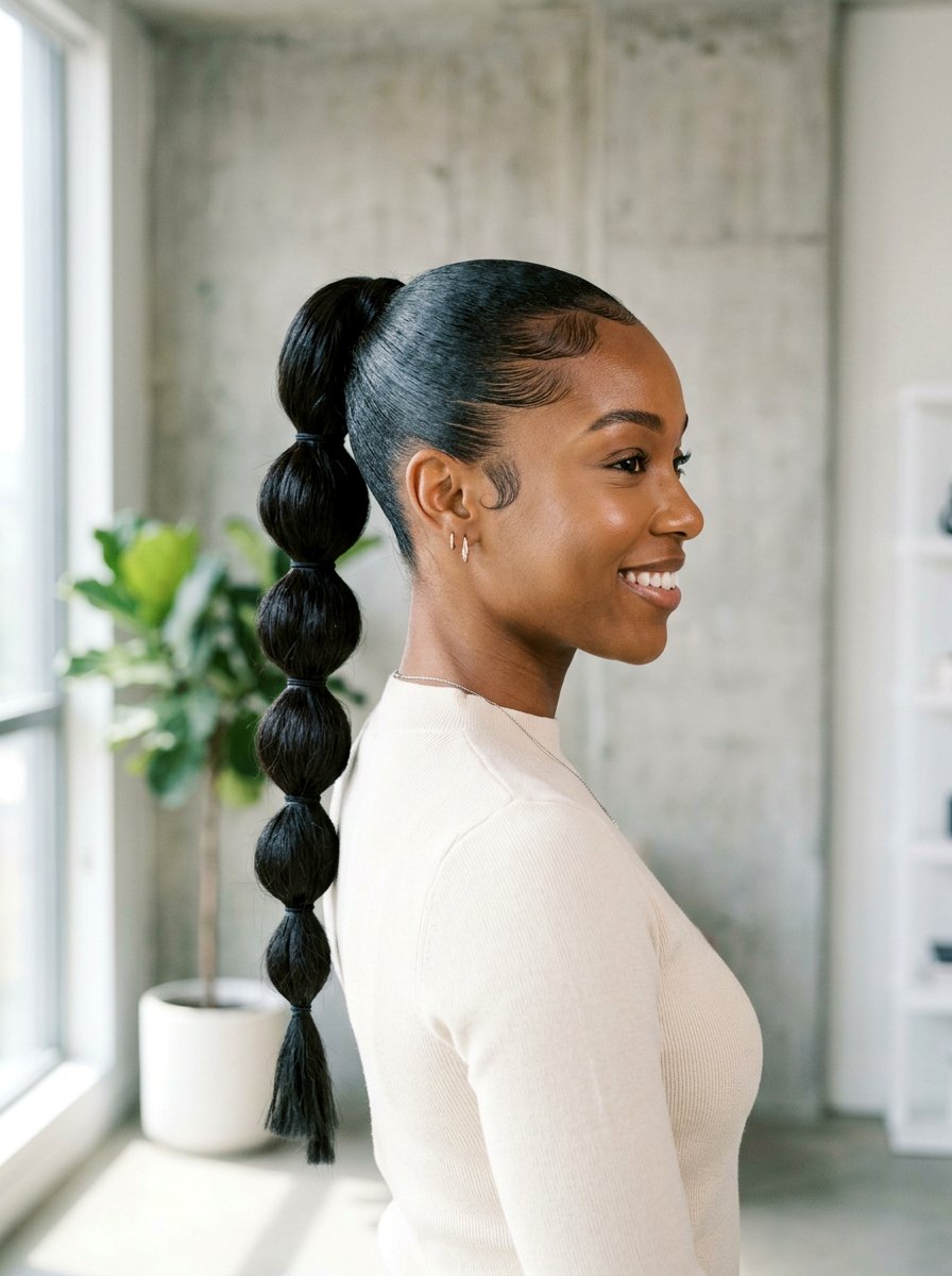 Sleek High Bubble Braid - 20 party hairstyle with bubble braids - 20 party hairstyle with bubble braids