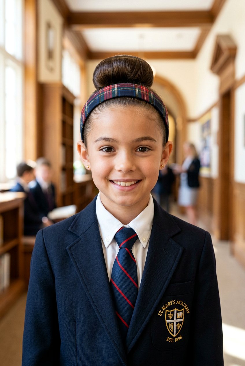 Sleek High Bun With Headband - 20 little girls school bun hairstyle - 20 little girls school bun hairstyle