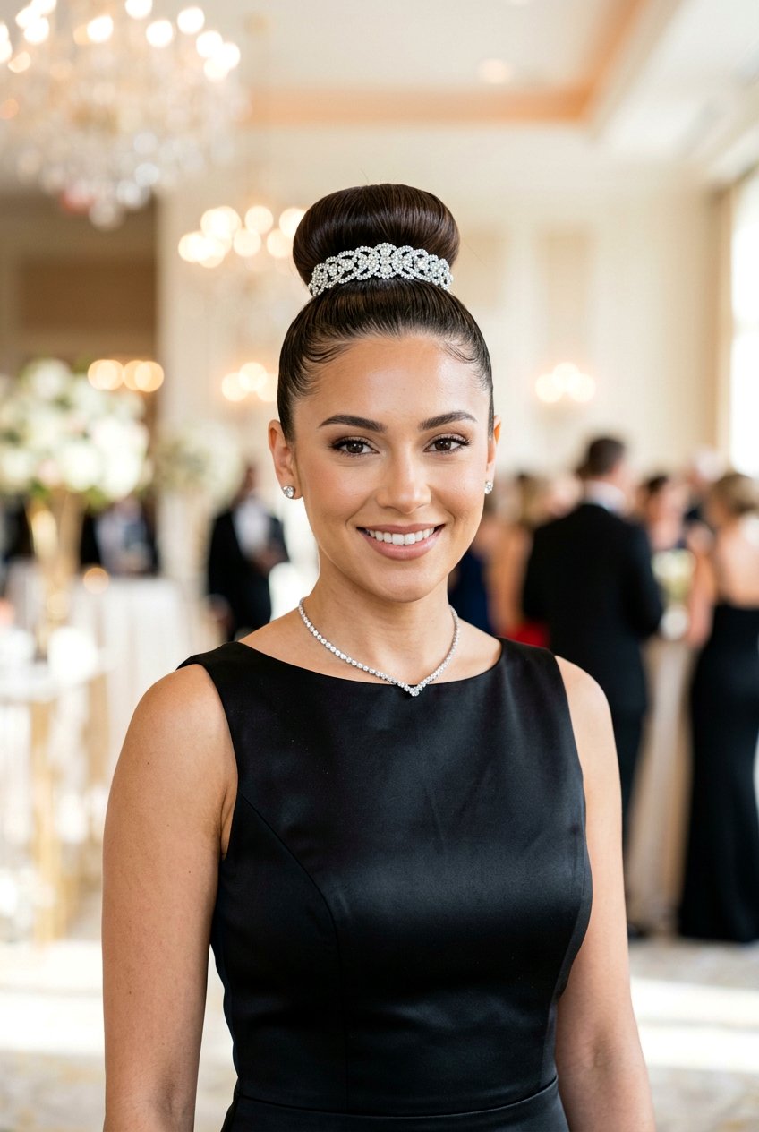 Sleek High Bun with Accessories - 20 sweet 16 hairstyles - 20 sweet 16 hairstyles