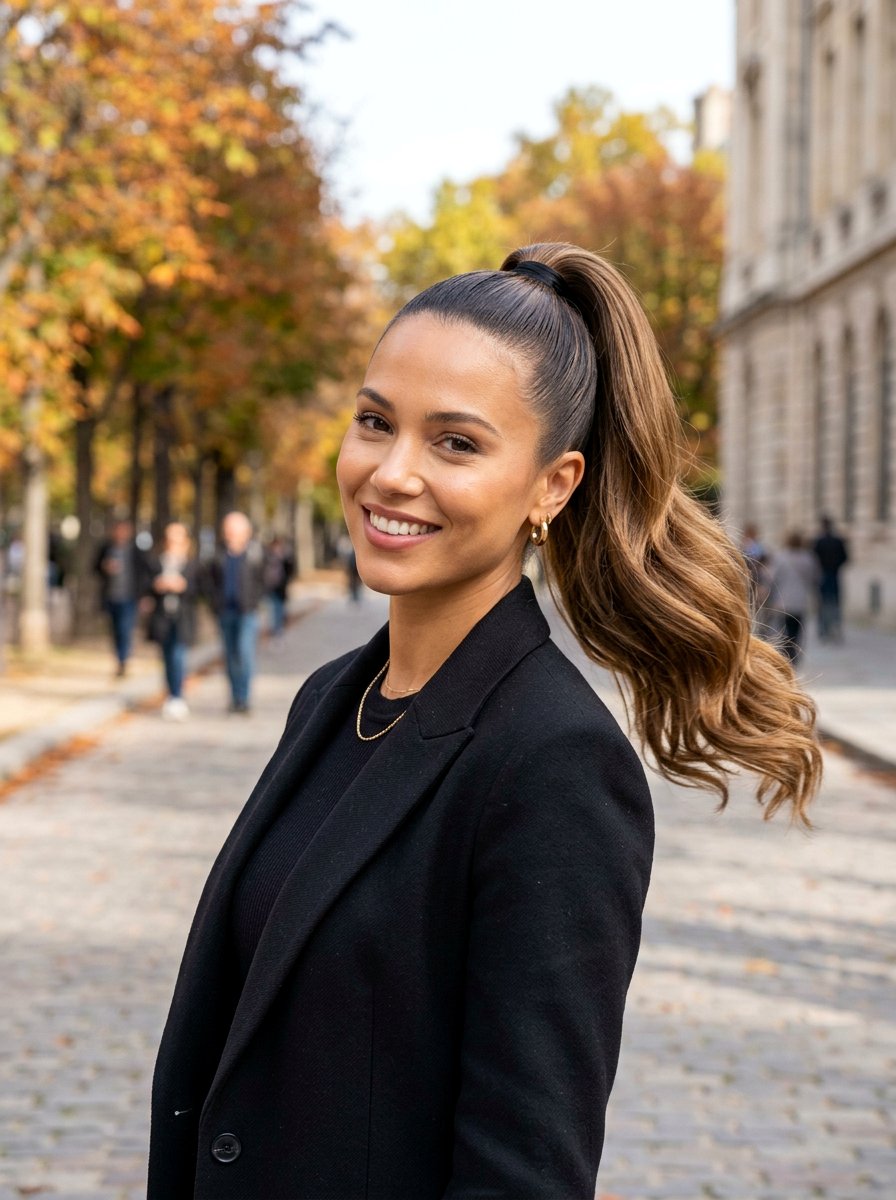 Sleek High Ponytail - 20 quick hairstyle for office commute - 20 quick hairstyle for office commute