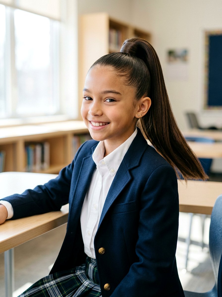 Sleek High Ponytail - 20 school hair ideas for girls - 20 school hair ideas for girls