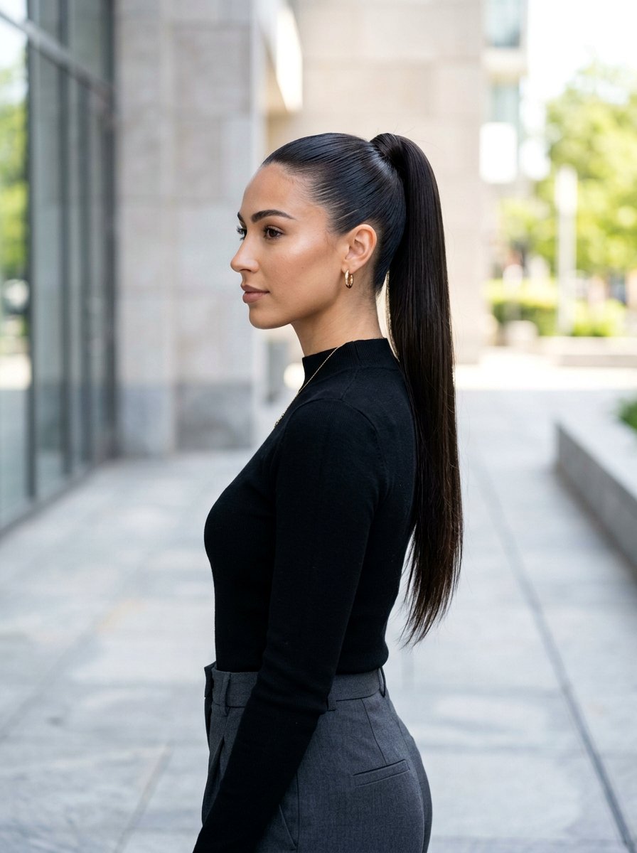 Sleek High Ponytail - 20 simple hairstyle for birthday brunch - 20 simple hairstyle for birthday brunch