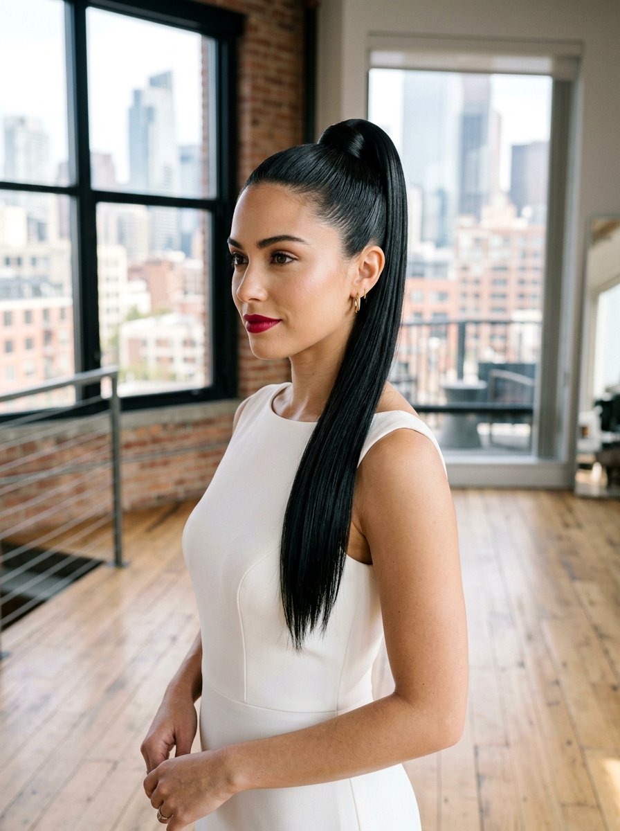 Sleek High Ponytail - 20 viral wedding hairstyle ideas - 20 viral wedding hairstyle ideas