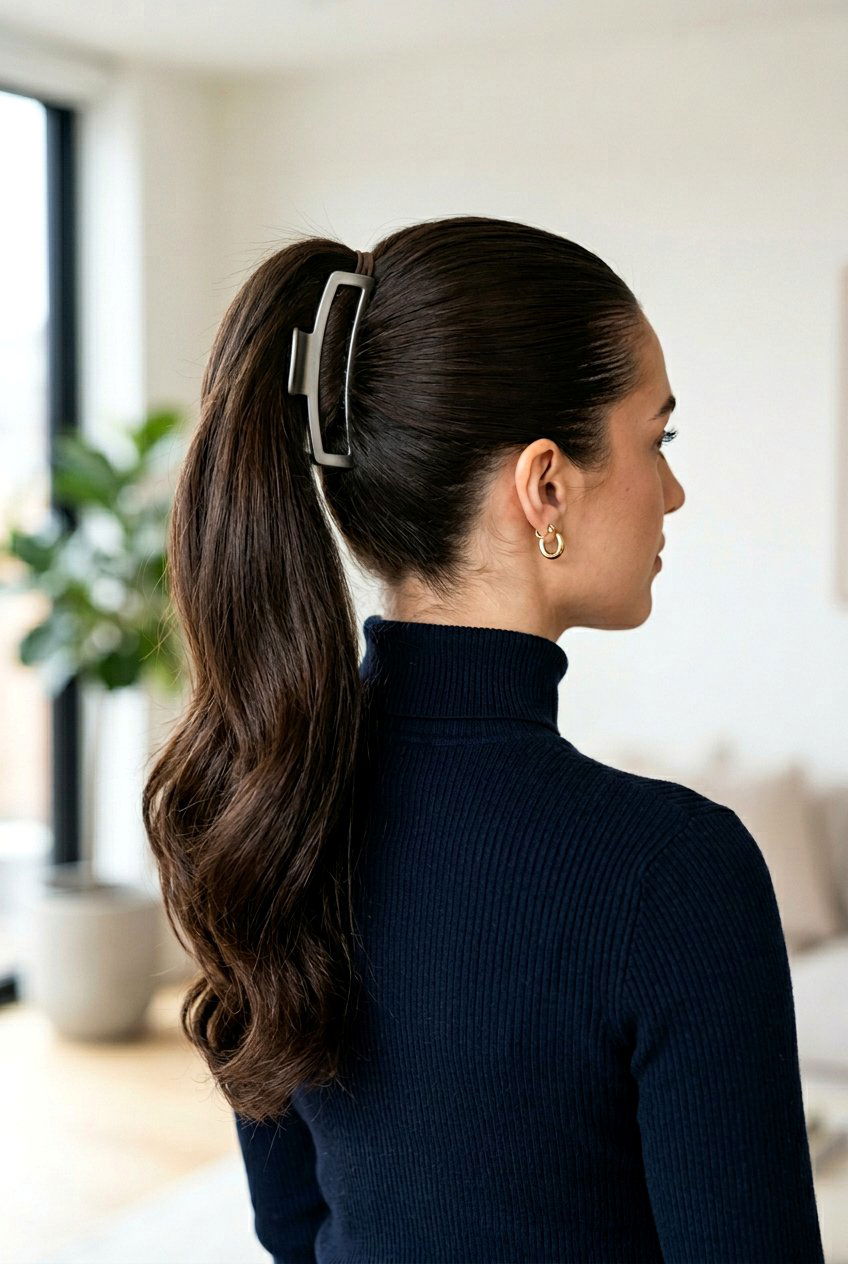 Sleek High Ponytail - 20 windy day claw clip hairstyle - 20 windy day claw clip hairstyle