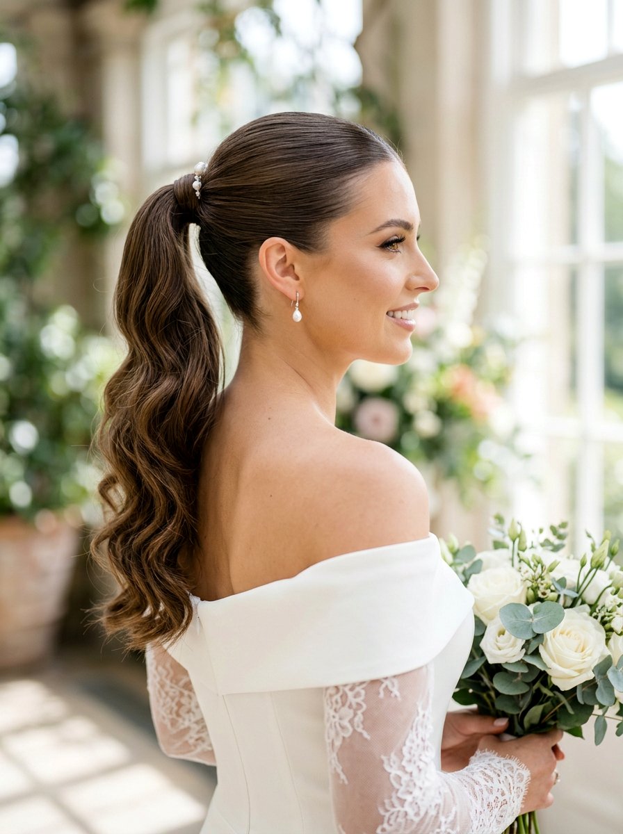 Sleek High Ponytail Bridal Hairstyle - 20 romantic bridal hairstyle for long hair - 20 romantic bridal hairstyle for long hair