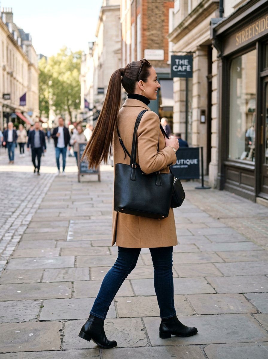 Sleek High Ponytail For City Trips - 20 travel ponytail hairstyle - 20 travel ponytail hairstyle