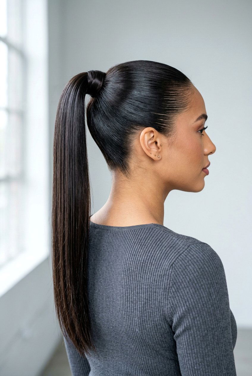 Sleek High Ponytail For Frizz Control - 20 anti frizz hairstyles for summer - 20 anti frizz hairstyles for summer