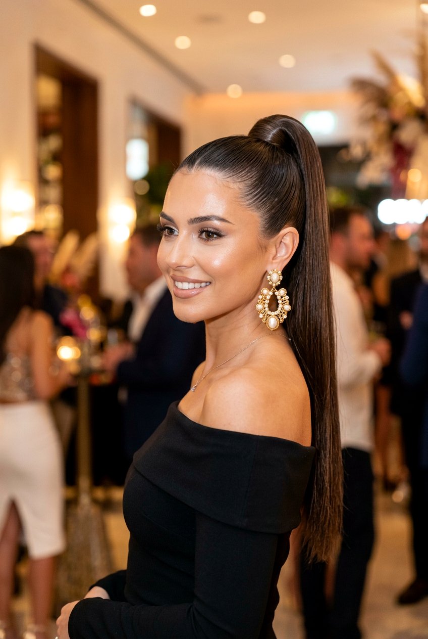 Sleek High Ponytail For Party - 20 party hairstyles for long hair - 20 party hairstyles for long hair