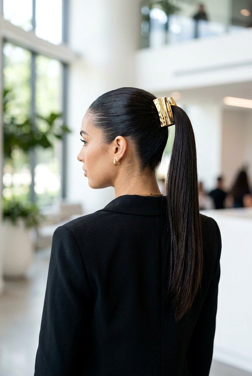 Sleek High Ponytail With Metal Clip - 20 claw clip ponytail hairstyle - 20 claw clip ponytail hairstyle
