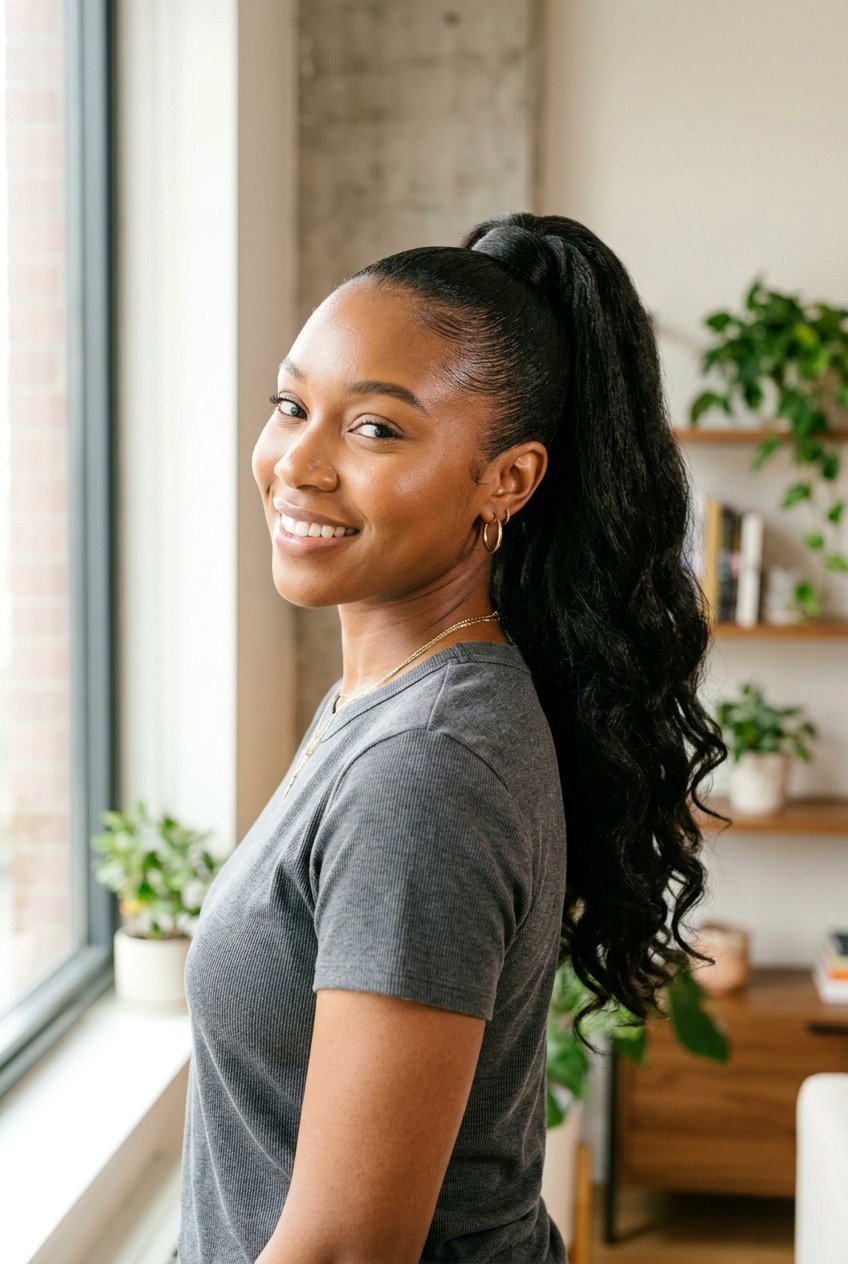 Sleek High Ponytail With Natural Texture Extensions - 20 sleek high ponytail with extensions - 20 sleek high ponytail with extensions