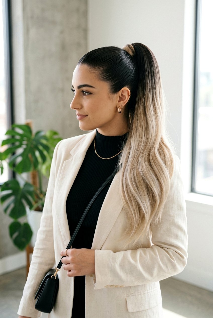 Sleek High Ponytail With Ombre Extensions - 20 sleek high ponytail with extensions - 20 sleek high ponytail with extensions