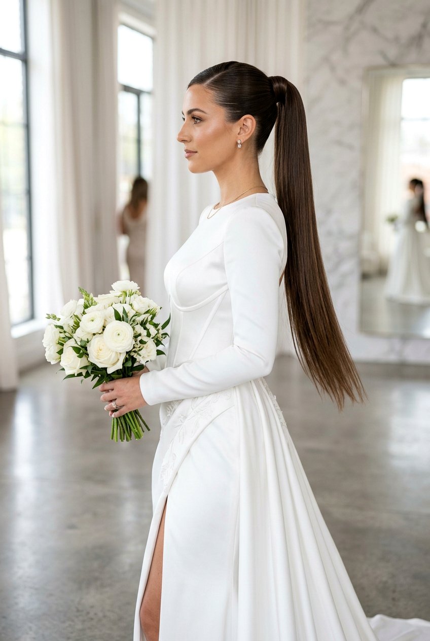 Sleek High Ponytail - 20 bridal hairstyle with side part - 20 bridal hairstyle with side part