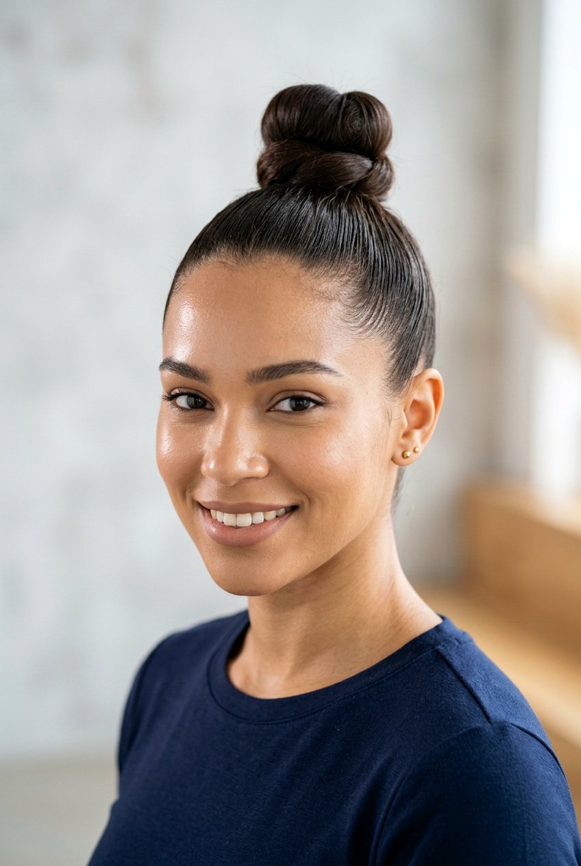 Sleek High Top Knot - 20 bridesmaid updo hairstyles - 20 bridesmaid updo hairstyles