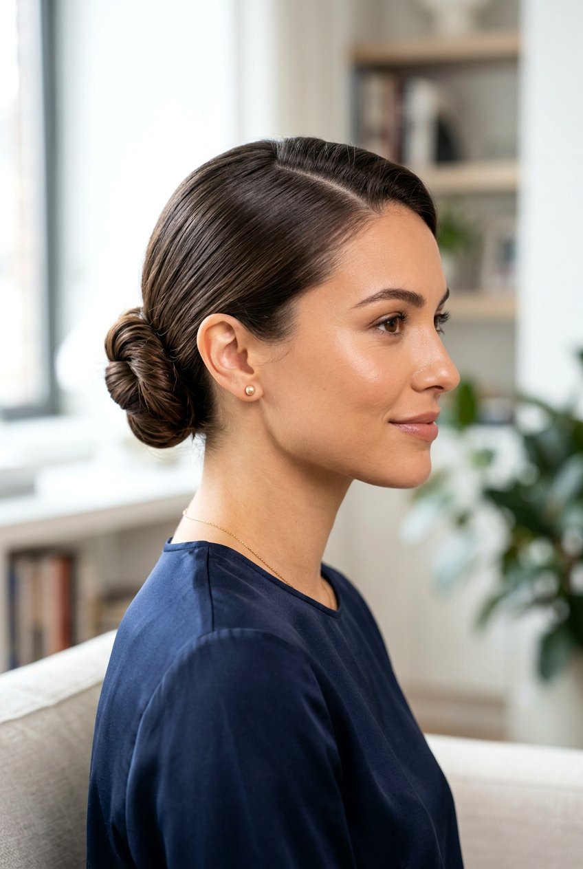 Sleek Knot Bun With Low Side Placement - 20 sleek knot bun hairstyle - 20 sleek knot bun hairstyle