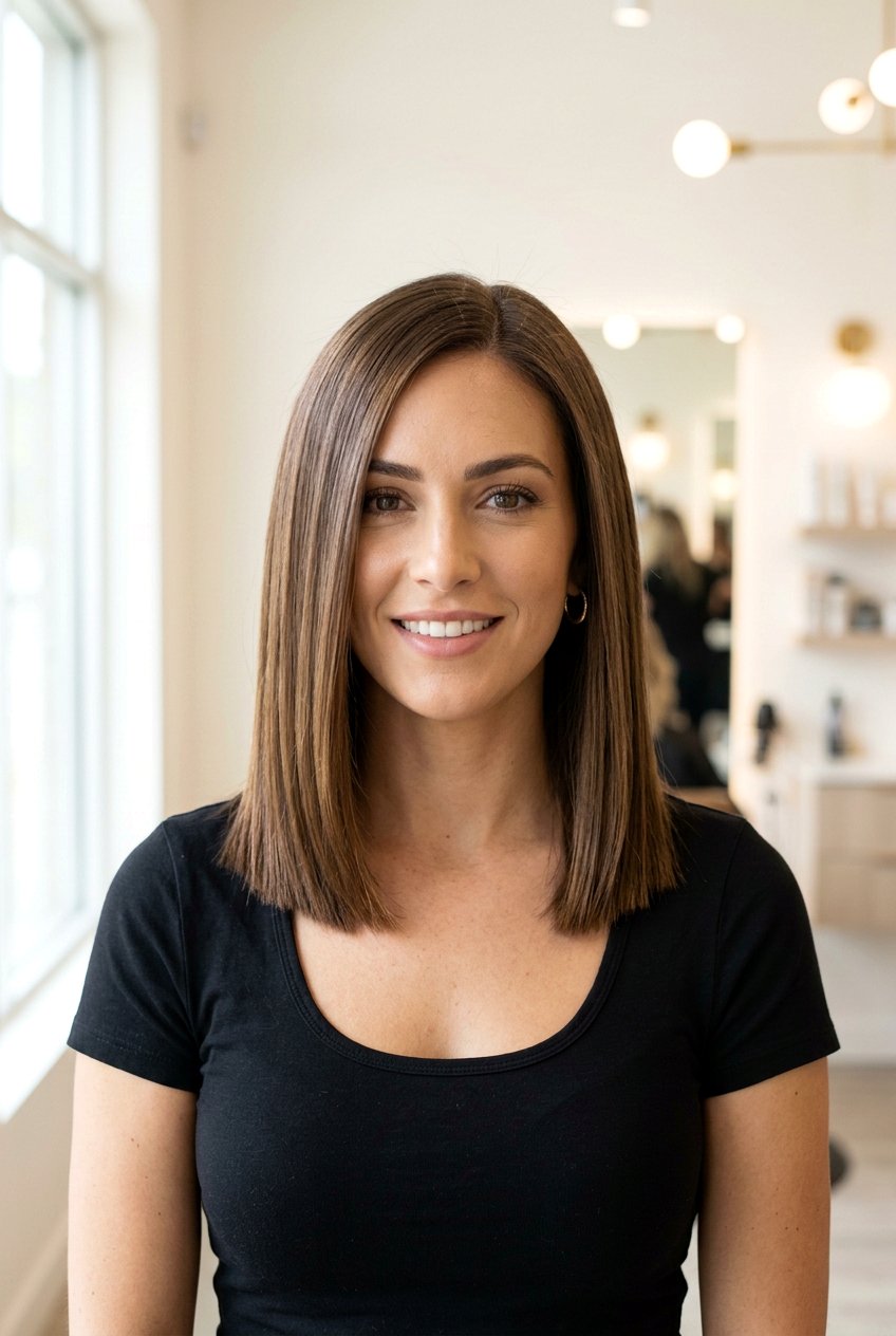 Sleek Layered Long Bob With Blunt Ends - 20 layered long bob for women - 20 layered long bob for women