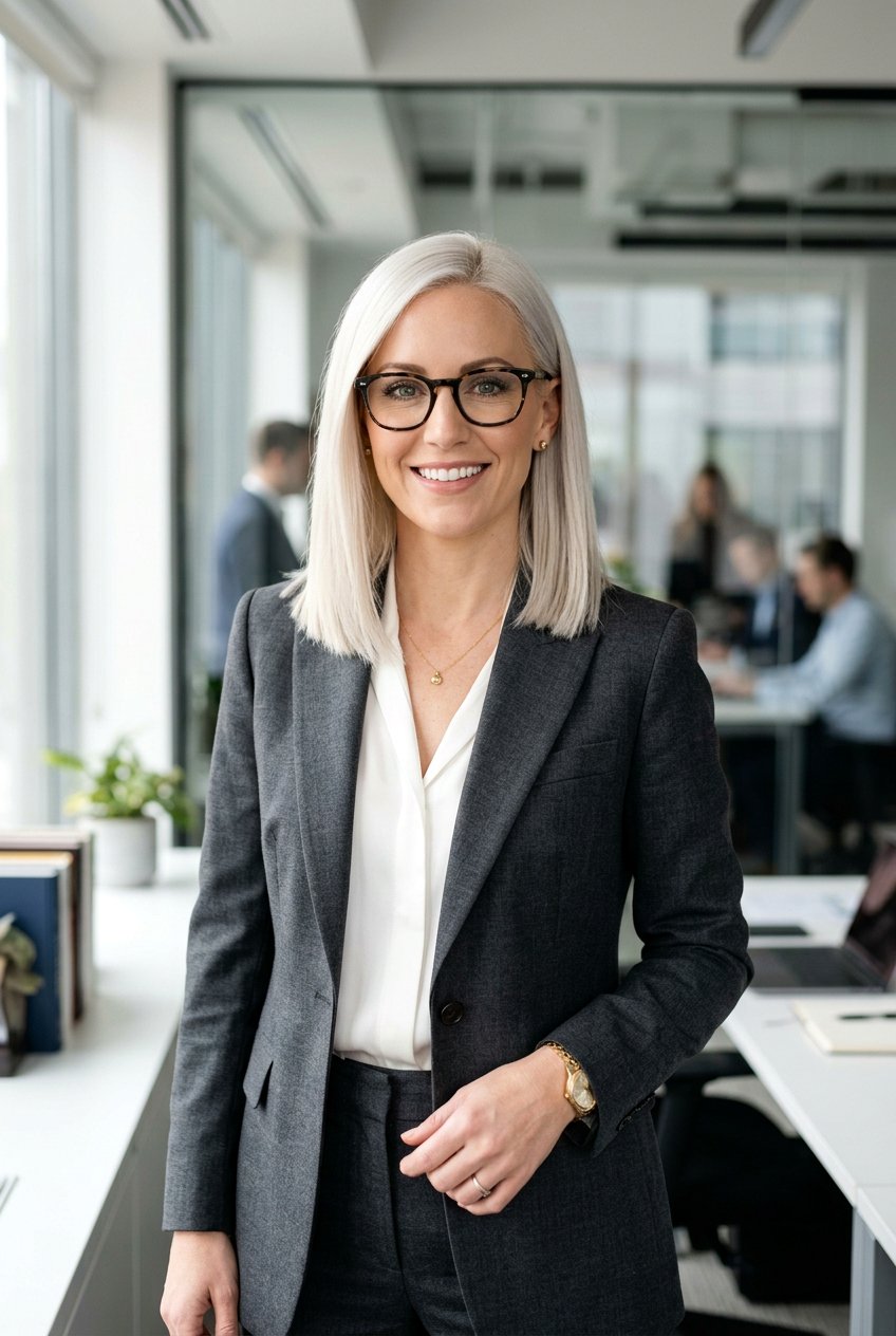 Sleek Lob - 20 low maintenance cut for women with glasses - 20 low maintenance cut for women with glasses